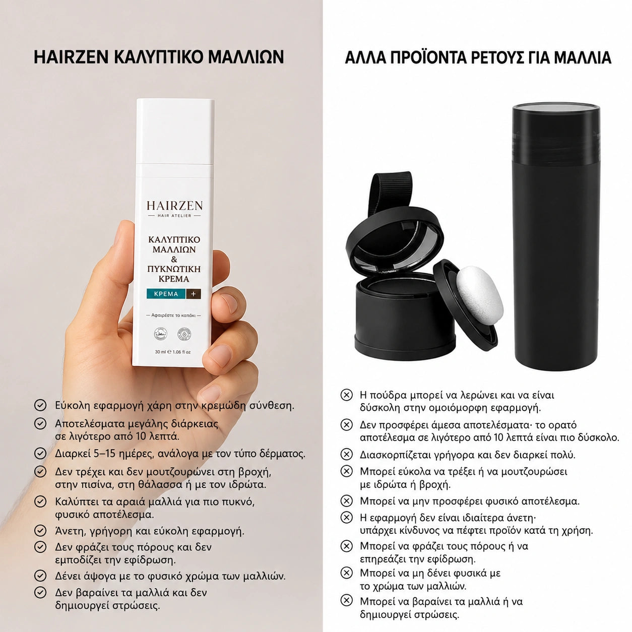 Κρέμα Διόρθωσης και Όγκου Μαλλιών Hairzen ™ 30 ml